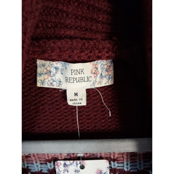 Pink Republic Women's Cardigan Open Front With Pockets Maroon Size Medium NEW - Picture 3 of 3